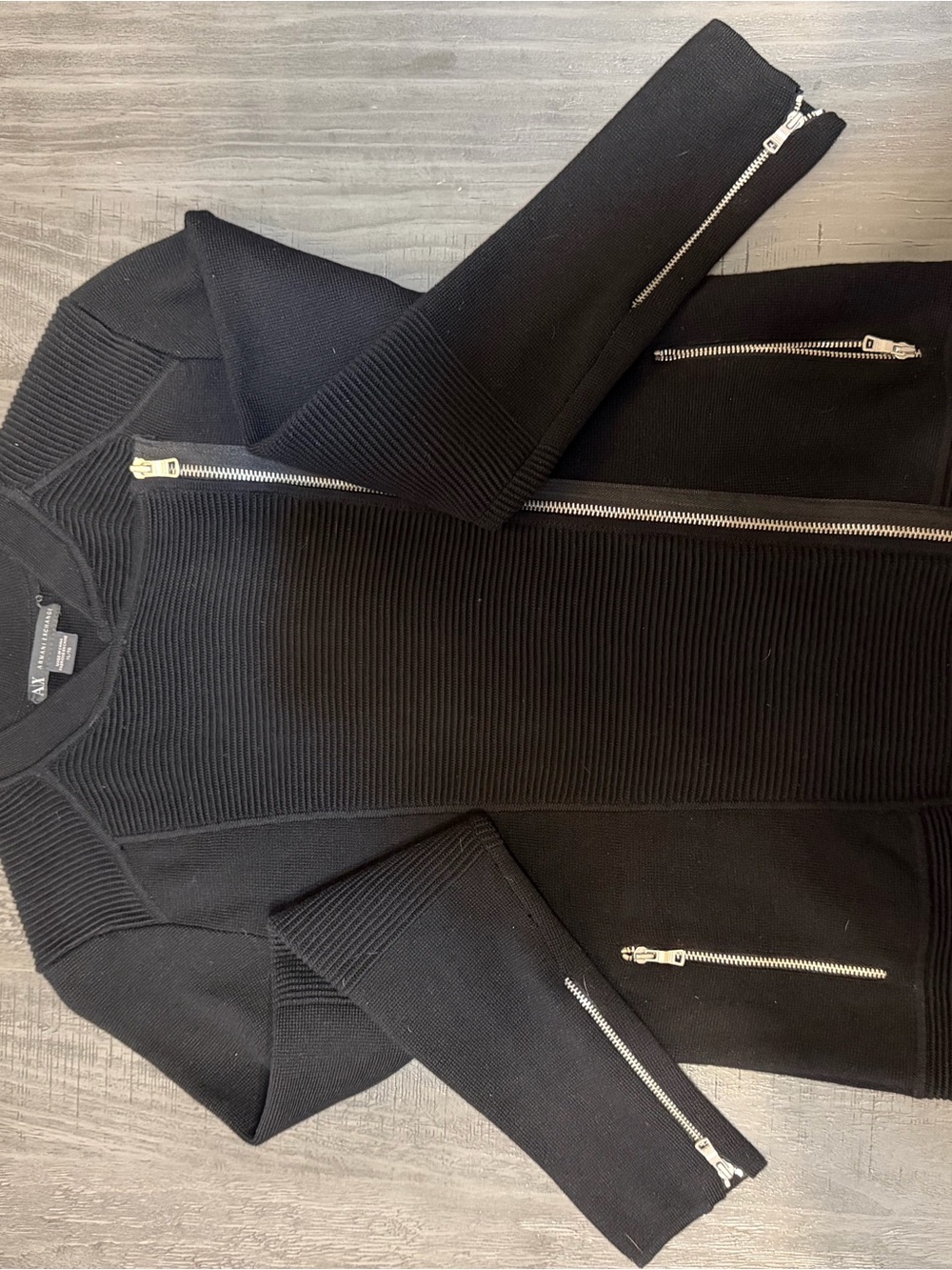 Armani Exchange Black Ribbed Zip-Front Bomber Jacket